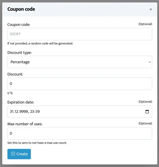 Creating coupon code